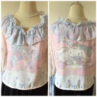ราคา เสื้อคอระบายแขนยาวกระดิ่งผ้าชีฟองงานป้ายมาการอง (20490352044)