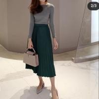 ราคา กระโปรงอัดพลีทสีเขียว​ (6619232621)