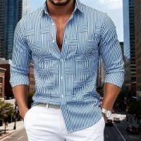 ราคา เสื้อเชิ้ตแขนยาวลายทางสีฟ้าขาว สไตล์แฟชั่นสำหรับผู้ชาย คุณภาพเยี่ยม (52153005448)