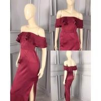 ราคา ส่งต่อ ชุดราตรี งานกลางคืน เดรสยาว ปาดไหล่ *สีเทาเงิน* (4692198501)