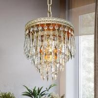 ราคา โคมไฟห้องนอนหรูหราสไตล์ฝรั่งเศสจี้น้ำแข็งโคมระย้าทองเหลือง โคมไฟเพดานร้านอาหารคริสตัลย้อนยุคขนาดเล็กทางเดิน DIKP (27905464169)