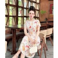 ราคา เดรสลายดอกสวยๆ ดีไซน์ไฮเอนด์ แขนบานเรียบหรู สํานักงาน ทํางาน ออกงาน เว้าเอว ลักซ์ ว สีขาว ดอกไม้หลากสี (43610590293)