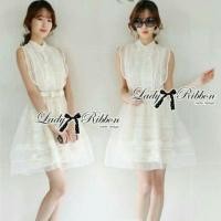 ราคา ⚡️โล๊ะล้างสต๊อก⚡️เดรสออกงานสีครีม เดรสสั้นออกงานผ้าแก้วสีครีม Lady Ribbon (121677715)