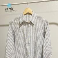 ราคา เสื้อเชิ้ตคอปกแขนยาวผู้หญิง มือสอง สีขาว-ดำ ลายทาง แบรนด์ earth (23252035198)