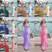 ราคา J11417 Set 2 ชิ้น เสื้อเกาะอก ผูกโบว์หลัง + กางเกงขาระบายยาว Set Bandeau top with bow in back + ruffle pants (7913837213)