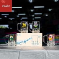 ราคา [ร้านสำเพ็ง2] UG-372 แก้วมีหูใสทรงเหยือกก้นเหลี่ยม แก้วเบียร์ น้ำ พิมพ์ลาย สิงห์ ช้าง ลีโอ ไฮเนเก้น แพ็ค6ใบ Union (6661981329)
