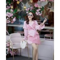 ราคา เดรสชมพูส้มอิฐแขนยาวระบายเป็นท่อน คอสามเหลี่ยมแต่งระบายส้มอิฐ (3661248332)