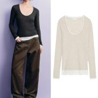 ราคา ZARA เสื้อยืดแขนยาวคอกลม ทรงกระชับ สไตล์เน้นสองชั้น (43119386950)