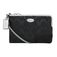 ราคา กระเป๋าคล้องมือ COACH Signature Corner Zip wristlet F64643 สีดำขอบเงิน (32455975)