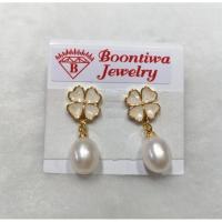 ราคา ต่างหูเงินแท้​ชุปทอง มุกแท้ มุกสีขาว (24663242276)