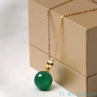 ราคา Fashion Natural Green Chrysoprase Jade Crystal Emerald Gemstones Pendant Necklaces Women Gold Tone Choker Jewelry Party (25859328322)
