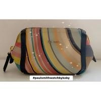 ราคา Paul Smith หนังแท้ Multi-color Logo Round zipper Accessory case Makeup pouch Multi-pouch Pouch (25490301974)