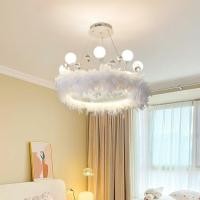 ราคา ห้องธีมห้องนอนขนนก โมเดิร์นเรียบง่ายหรูหรา มงกุฎพร้อมคริสตัล อบอุ่นโรแมนติก โคมไฟหลักสำหรับห้องเด็กผู้หญิง 0VZZ (41606599847)