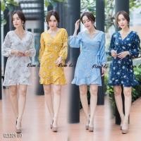 ราคา เดรสแขนยาว พิมพ์ลายดอกแต่งแขนย่น เดรสทำงาน (960534446)