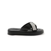 ราคา Pazzion LT366-9 BLACK CRYSTAL EMBELLISHED CRISS CROSS SANDALS (18180259073)