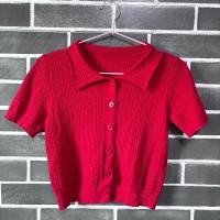 ราคา เสื้อครอปคอปก ไหมพรมสีแดงเลือดหมู มือ2 มือสอง ไซส์ s-m-lต้นๆใส่ได้ (25472194444)