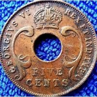 ราคา เหรียญ​อัฟริกา​ตะวันออก​ East​ Africa, 5 Cents,(มีตำหนิ), ใช้แล้ว, #1027 (24343663615)