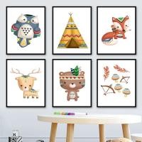ราคา นกฮูกกวางฟ็อกซ์หมีขนนกเต็นท์เห็ดการ์ตูน Wall Art ภาพวาดผ้าใบ Nordic โปสเตอร์และพิมพ์ภาพผนังเด็กตกแต่งห้อง (56001601599)