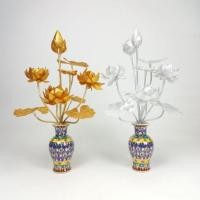 ราคา แจกันเบญจรงค์ประดับดอกบัวเงิน บัวทองประดิษฐ์มินิ ขนาดเล็ก แพค 1 คู่ (1788251183)