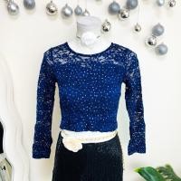 ราคา ไซด์ XS แบรนด์ แท้ 100%เสื้อ ลูกไม้ กริตเตอร์ ทรงครอป งานเกล็ดวิบวับ สีน้ำเงิน ใส่ออกงาน ชุดออกงาน ชุดปาร์ตี้ (27962837936)