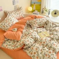 ราคา ชุดสามชิ้นสาวสีส้มเตียงเดี่ยวสีส้มหอพักเตียงสี่ชิ้นชุดผ้าปูที่นอนครัวเรือนผ้าห่มปกขนาดเล็กสด XCPI (45601393473)