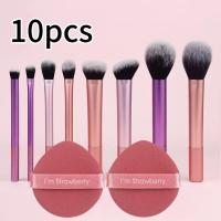 ราคา ชุดแปรงแต่งหน้า 8 ชิ้น + ฟองน้ําแต่งหน้าฟรี 2 ชิ้น | ใยสังเคราะห์นิ่ม | มือจับ Abs (43007763293)