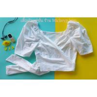 ราคา เสื้อทรงครอป ป้ายหน้าผูกโบว์ด้านข้าง แขนตุ๊กตา สีขาว (8351044897)