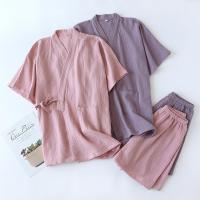 ราคา [ผ้ากอซ สไตล์ญี่ปุ่นชุดนอนชุด] ผ้าฝ้าย100%กิโมโนยูกาตะผู้หญิงฤดูร้อนบางกางเกงขาสั้นครึ่งแขนหลวม ชุด (28619488961)