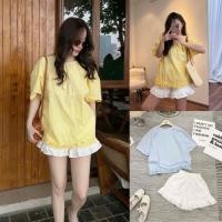ราคา Set Wide Round Neck Shirt with Ruffles TuNi Top ผสมกางเกงขาสั้นขากว้างสุดน่ารักพร้อม Ruffles - สําหรับผู้หญิง CQ03 (43552557916)