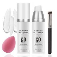 ราคา 2PCS Color Changing Foundation Set with Brush and Makeup Sponge,SPF 50 PA+++ Oil Control Full Coverage Liquid Foundation Makeup,Flawless Moisturizing Concealer for All Skin Types (47403765703)