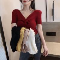 ราคา (พร้อมส่ง‼️)เสื้อไหมพรมแขนสั้น ไขว้หน้า งานดี‼️งานสวย‼️NO.43 (2366655684)