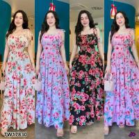 ราคา Maxi dress ลายดอกกุหลาบ เดรสยาวผูกไหล่ แต่งย่นช่วงหน้าอก ด้านหลังสม๊อค (28633511860)