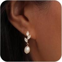 ราคา สไตล์ทองเหลืองที่ไม่ซ้ํากัน 18k Gold-Plated Leaf Pearl จี้ต่างหูต่างหูเครื่องประดับผู้หญิง (57502961088)