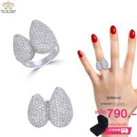 ราคา แหวนเพชร ตัวเรือนเงินแท้100% (เงินแท้92.5%) ประดับ เพชรCZ แหวนทรงหยดน้ำ 2 หยด ฝังเพชรกลมขาวแบบเต็มๆ ดีไซน์คลาสสิค เพิ... (7054958870)