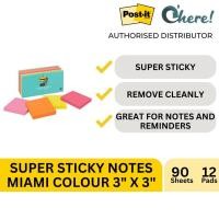 ราคา 3M Post It Super Sticky Miami Colour Notes 3in x 3in, 12 แผ่น, 90 แผ่น/แผ่น, รวม 1080 แผ่น (42864257254)