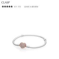 ราคา Pandora แท้ Moments Silver Bracelet with Rose Pavé Heart Clasp สร้อยข้อมือ แพนดอร่า (1171910408)