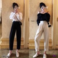 ราคา Set 2 ชิ้น เสื้อสายเดี่ยวเว้าไหล่ แต่งระบาย กางเกงขายาว **สอบถามก่อนสั่งซื้อ** (7103684895)
