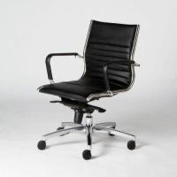 ราคา modernform เก้าอี้ MID BACK เท้าแขนเหล็กหุ้มหนังดำ ขาALU หุ้มหนังแท้สีดำL-01 (12462984720)