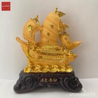 ราคา เรือสำเภา เรือสำเภาจีน ขนบ้าน ขนสมบัติ สูง 17 นิ้ว เรซิ่นพ่นทรายทอง ฐานไม้ (10679382941)