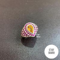 ราคา พร้อมส่ง‼️แหวนเงินแท้ พลอยแท้ ซิทรินทรงหยดน้ำ ทับทิมเจียระไน (3491730520)