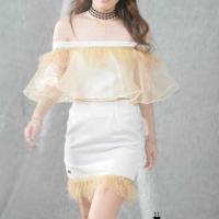 ราคา Shoppaviva Feather Set เสื้อปาดไหล่ขนนก + กระโปรงขนนก ชุดฟรุ้งฟริ้งสีขาว-ทอง (1098641593)