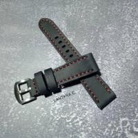 ราคา สายนาฬิกาหนังแท้ (ทูโทน) หนังนูบัค สีดำ (ซับแดง) ด้ายสีแดง Leather Straps / Watch Straps (26236290273)