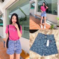 ราคา st.f_shop#6502 กางเกงยีนส์ขาสั้นเอวสูง เนื้อผ้าเก๋ไม่ไหว งานผ้าลายดอกไม้คุณหนูน่ารักๆ แต่งกระดุมทองเอวสูงปรี๊ด (18517920477)