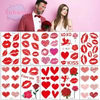 ราคา TOHESP 10PCS สติ๊กเกอร์รอยสักชั่วคราว, Red Love Rose Lips Kiss Heart สติ๊กเกอร์สักปลอม, อุปกรณ์ตกแต่งธีมวันวาเลนไทน์กันน้ําสติกเกอร์ใบหน้าวาเลนไทน์ (55500270599)