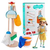 ราคา Wooden Kids Cleaning Set with Kids Broom and Mop Set Housework Pretend Play Toy Housekeeping Play Set Gift for Toddlers (29679653910)