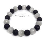 ราคา หินนำโชค กำไลหินนำโชค สร้อยข้อมือหินนำโชค cat’s Eye หรือพลอยตาแมว + หินลาวา Lava Stone (4806538822)