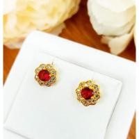 ราคา ต่างหูพลอยทับทิม ล้อมเพชร Cz✨ งานชุบเลเซอร์ทองแท้ 24K. เกรดพรีเมี่ยม✨✨ (24711954544)