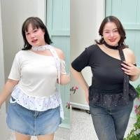 ราคา เสื้อครอปปาดไหล่ (ปาดเฉียง) เสื้อสาวอวบ อก38-48นิ้ว ฟรีไซซ์ (44302810365)