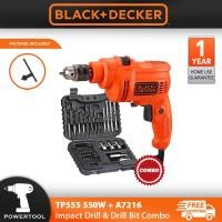 ราคา BLACK & DECKER TP555-XD 550W 10MM สว่านกระแทกแบบมีสาย COMBO A7216 SCREW DRIVING SET ( TP555 + A7216) (26741206304)