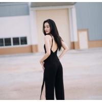 ราคา จั้มสูทขายาวสีดำ เว้าหลัง (3752177675)